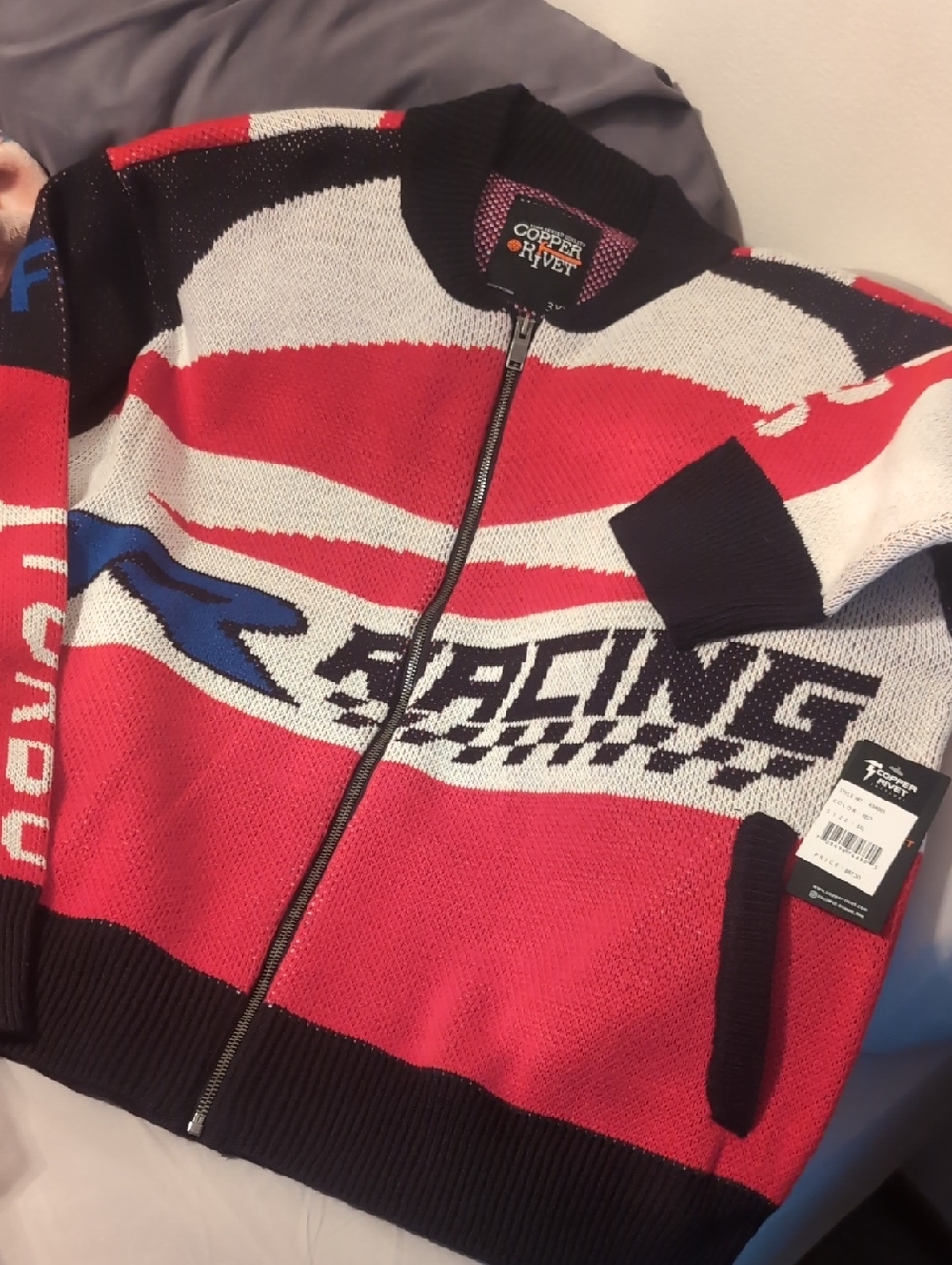 Copper Rivet Men’s Red Racing Zip-Up Sweater